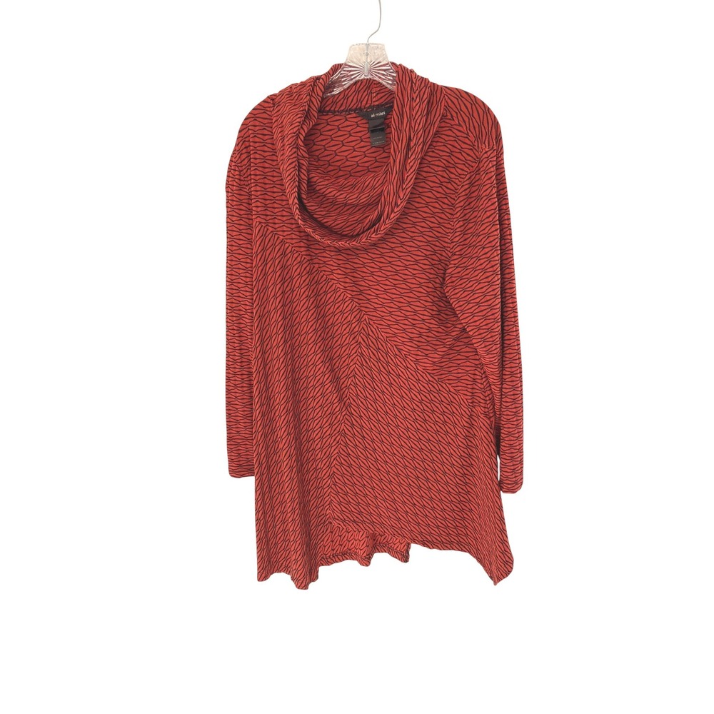 Ali Miles Top Orange Black Cowlneck Long Sleeve Tunic Textured Striped XL